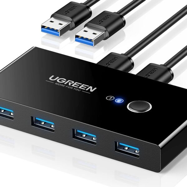UGREEN USB 3.0 Switch Selector 2 Computers Share 4 USB A Ports KVM Switcher for PC Laptop Keyboard Mouse Printer Scanner One Button Switch with 2 Pack USB 3.0 Cables