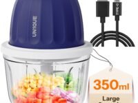UN1QUE 350ML Rechargeable Mini Electric Chopper for Kicthen Use | One-Touch Operation | 304 Stainless Steel Blades | Chopper Electric for Chop, Mince, Puree, Whisk, Grind (Blue)