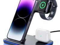 UNIGEN UNIDOCK 3-in-1 15W [Qi Certified] Fast Wireless Charging Station for iWatch Series 6/5/4/3/2; AirPods 1/2/Pro; iPhone 12/12pro/11/XS MAX/XR/XS/X/8/8 Plus/Samsung & Other Qi Devices (Black)