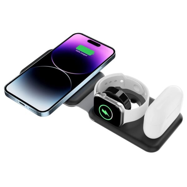 UNIGEN UNIFOLD 3in1 Wireless Magnetic Mag-Safe for iPhone 17/16 Plus/17/16 Pro/17/16 Pro Max,15/15 Plus/15 Pro/15 Pro Max,14/13/12 Series, AirPods 3rd/2nd, Series 9/8/7/6/5/4/SE-Black