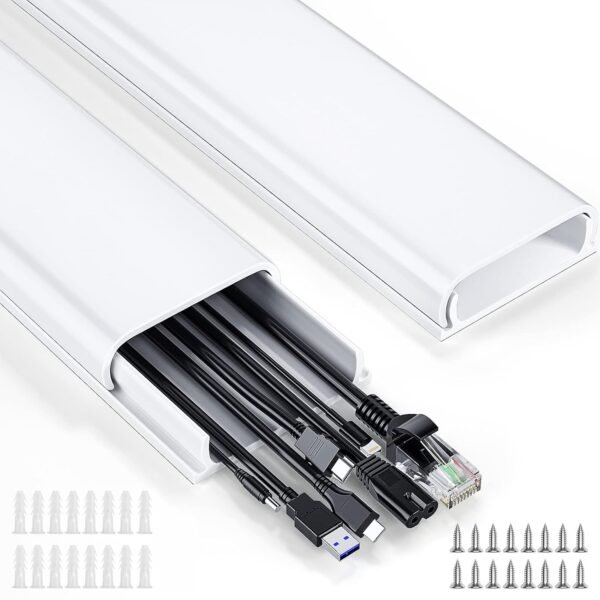 Upgraded TV Cable Hider, 62.8in Cord Cover for Wall Mounted TV, Paintable Cable Concealer Raceway Kit, Cuttable Cable Cover, Pre-Drilled Wire Cover Channel, 4X L15.7in W2.36in H0.75in, CC07 White