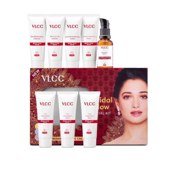 VLCC Bridal Glow Facial Kit - 147g | At-Home Facial With 3 Illuminator Strobe Creams - Gold, Lilac, Rose | With Hyaluronic Acid, Niacinamide, and Vitamin C