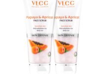 VLCC Papaya & Apricot Face Scrub - 80g - (Pack of 2) | Gentle Scrub to Remove Dead Skin, Dirt | Mild Exfoliating Scrub | Sensitive Skin Scrub | Remove Blackheads & Whiteheads.