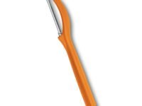 Victorinox Stainless Steel Peeler, Swiss Classic Serrated/Wavy Edge Universal Peeler for Professional and Household Kitchen, Orange, Swiss Made