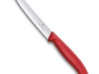 Victorinox Swiss Classic Stainless Steel Paring Knife, 11 cm, Serrated Edge with Round Tip, Professional and Household Kitchen, Red, Swiss Made, 6.7831 | Multipurpose Knife
