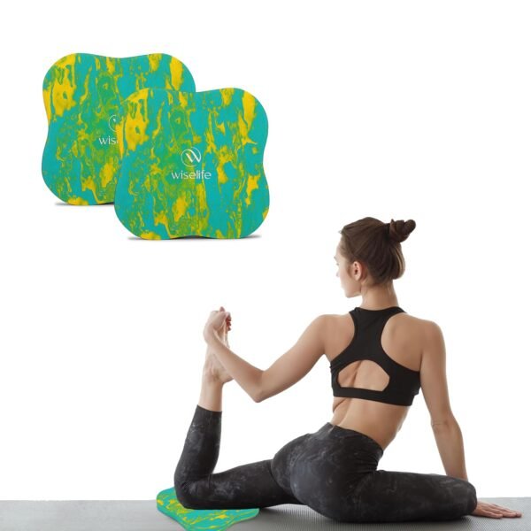 WISELIFE 16MM Knee & Elbow Cushion Pad - Aqua Yellow (Set of 2) | High Density Premium ECO TPE Foam Material | Extra Cushion, Professional Grip & | Support for Knees, Hands, Wrists, and Elbows | Planks, Pushups, Yoga, Meditation, Pilates, Exercise & Workout
