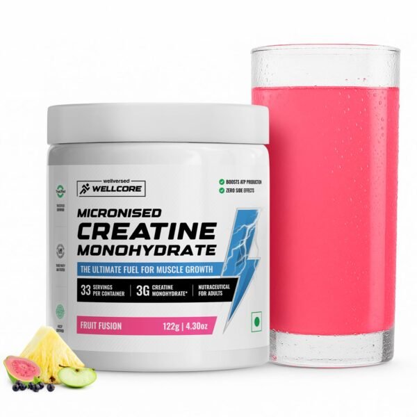Wellcore Pure Micronised Creatine Powder (33 Servings, Fruit Fusion) For Enhanced Muscle Strength With Rapid Absorption | Creatine Monohydrate | Wellcore Creatine Flavoured - 122g