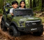 Wishmaster 4x4 Driving EV Cars for 1-8 Year Electric Ride on Jeep for Kids | Remote + Steering + Mobile App Control | Jeeps car for Boys & Girls (Medium Size F-Raptor [1-8 Year Kids], Army Green)