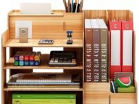 Wooden Office Desk Organiser and Accessories, Multi-Functional Stationary Supplies Desktop Organizer Set, Small Wood Desk Organization, Easy Assembly Table Organiser (Desk Organizer)