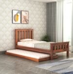 Wooden Single Trundle Bed | Single Bed with 1 Extra Pullout Bed | Wooden Bed Cot Palang Furniture for Bedroom, Living Room & Home | Solid Sheesham Wood | Honey Finish