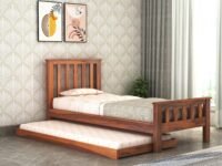 Wooden Single Trundle Bed | Single Bed with 1 Extra Pullout Bed | Wooden Bed Cot Palang Furniture for Bedroom, Living Room & Home | Solid Sheesham Wood | Honey Finish