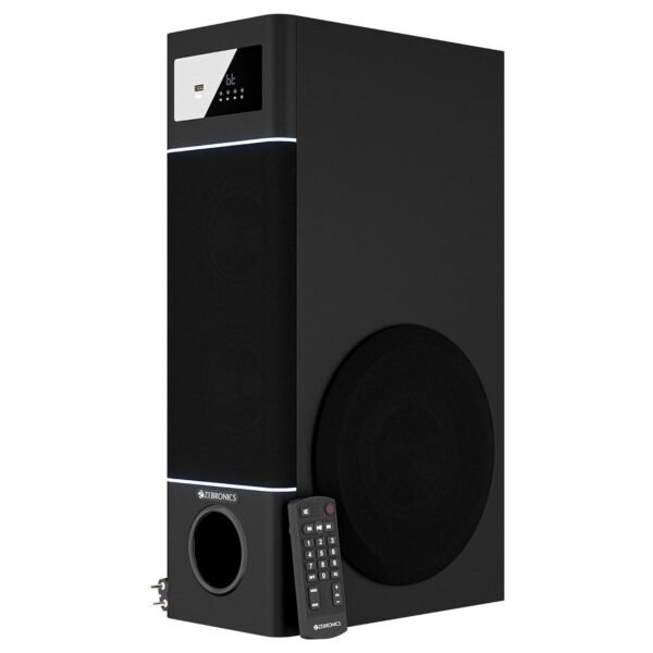 Zebronics Tower Speaker, 50W, 10.16cm Subwoofer Driver, 2X 7.62cm Full Range Drivers, 2-Way Design, Bluetooth v5.1, USB, AUX, Karaoke, 6.3mm Mic Input, RGB (Tono)