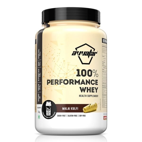 avvatar PERFORMANCE WHEY PROTEIN | 1Kg | Malai Kulfi Flavour I 27.5g Protein | 29 Servings