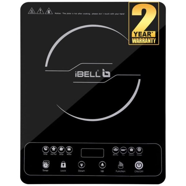 iBELL 20YO Induction Cooktop 2000 W Double/Single Coil Electric Stove with Full Touch Control, Auto Shut-Off & Overheat Protection, Crystal Glass Surface, 1+1 Year Warranty