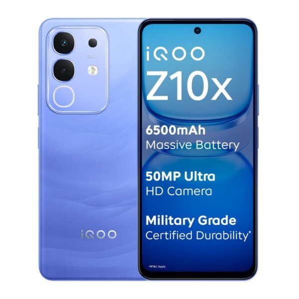 iQOO Z10x 5G (Ultramarine, 8GB RAM, 256GB Storage) | 6500 mAh Large Capacity Battery | Dimensity 7300 Processor | Military-Grade Durability
