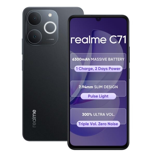 realme C71 4G Smartphone 4GB+64GB Obsidian Black,6.745 inch Screen, 90Hz Eye Comfort Display, 6300mAh Battery, 37MP Cameras, Unisoc T7250 Chip, IP54