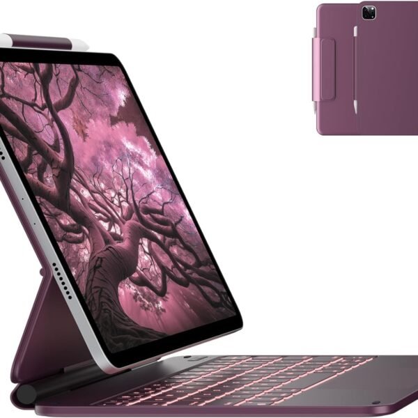 typecase Edge Keyboard for iPad Air 11 (M3/M2), Air 5th/4th & Pro 11 (4th/3rd/2nd/1st), 11-Colors Backlit, Magic Floating Cantilever, Precision Touchpad-Raspberry'25 (Not fit A16/10th/ 11-M4)