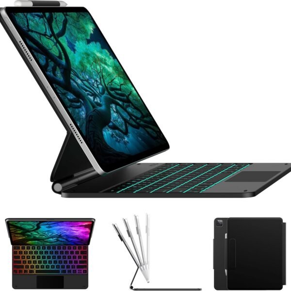 typecase Edge iPad Air 13 Inch Case Keyboard (M3/M2, 2025/2024) & iPad Pro 12.9 inch (3/4/5/6th Gen) Magic Keyboard, Precision Multi-Touch Trackpad, Floating Cantilever, 11-Colors Backlit (Black'25)