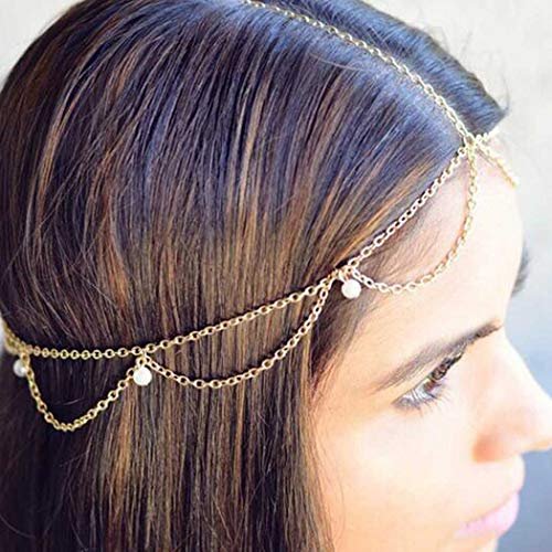 1 Pcs PremiumPearl Head Chain Jewelry Gold Hair Chain Boho Headpiece Festival Hair Jewelry for Women and Girls