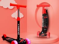 Kidsmate Rider Pro Kick Scooter with Broad PU LED Wheels | 3-Wheel Skating Scooter for Boys & Girls of Ages 2-12 Years | Level Adjustable Height, and Easy Fold Design (Black)