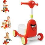 Storio Twitty 3 in 1 Baby Activity Walker Kick Scooter Rideon for Kids | Skating Cycle Style Scooter with Adjustable Handle & Foldable Design | Lightweight Ride-On Toy for Boys & Girls - Red & Green