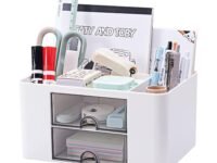 2-Drawer Desk Organizer Box with 5 Compartments | Office Supply Storage, Pen Stand, Note Holder, Cosmetic Box | Perfect for Home, School & Office Tabletop Organization