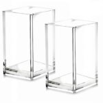 2 Pack Clear Acrylic Pencil Pen Holder Cup,Desk Accessories Holder,Makeup Brush Storage Organizer,Modern Design Desktop Stationery Organizer for Office School Home Supplies,2.6X 2.6X 4 inches