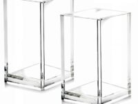 2 Pack Clear Acrylic Pencil Pen Holder Cup,Desk Accessories Holder,Makeup Brush Storage Organizer,Modern Design Desktop Stationery Organizer for Office School Home Supplies,2.6X 2.6X 4 inches
