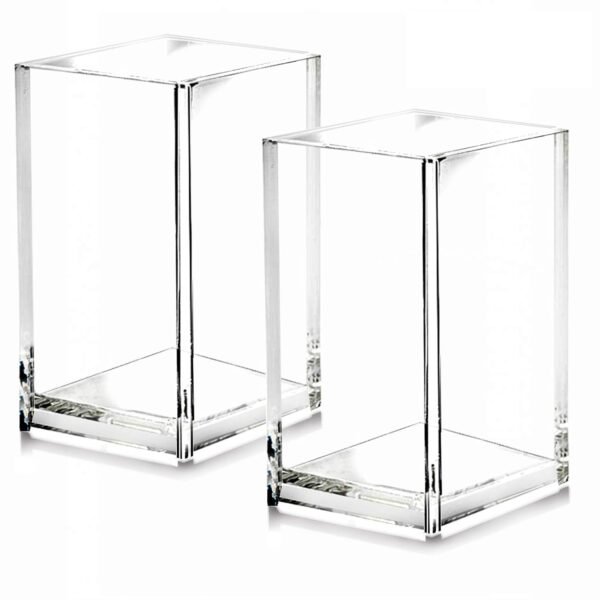 2 Pack Clear Acrylic Pencil Pen Holder Cup,Desk Accessories Holder,Makeup Brush Storage Organizer,Modern Design Desktop Stationery Organizer for Office School Home Supplies,2.6X 2.6X 4 inches
