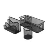 3-Piece Metal Mesh Desk Organizer Set | Includes Letter/Document Holder, Pen Holder, and Multi-Purpose Storage Tray | Durable Stationery Storage for Home & Office | Black