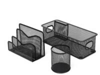 3-Piece Metal Mesh Desk Organizer Set | Includes Letter/Document Holder, Pen Holder, and Multi-Purpose Storage Tray | Durable Stationery Storage for Home & Office | Black