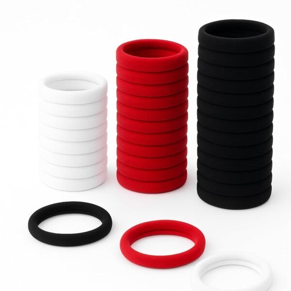 "30-Pack Red, Black & White Hair Rubber Bands for Women, Girls & Kids – No-Snag Elastic Hair Ties for Ponytails, Braids & Everyday Styles – Durable, Stretchy & Gentle on Hair"