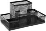 4 Compartment Desk Organizer Compartment Metal Mesh Stationery Accessories Storage Stand Caddy Pen, Pencil Holder for Office, Home, and Study Table Supplies Gift-Black
