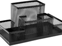 4 Compartment Desk Organizer Compartment Metal Mesh Stationery Accessories Storage Stand Caddy Pen, Pencil Holder for Office, Home, and Study Table Supplies Gift-Black