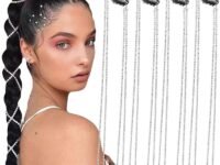 6 PCS Pieces Long Rhinestone Hair Chains,Punk Tassel Hair Clips Hair Extension 20 Inch Head Chain Silver Hair Clip Hairpin for Women and Girls Nightclub Party Daily Headwear