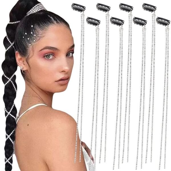 6 PCS Pieces Long Rhinestone Hair Chains,Punk Tassel Hair Clips Hair Extension 20 Inch Head Chain Silver Hair Clip Hairpin for Women and Girls Nightclub Party Daily Headwear