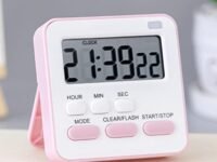 AKRIZA Digital Kitchen Timer & Stopwatch - Large Digit Countdown, Loud Alarm, Magnetic Back Stand Ideal for Cooking, Baking, Stop Watch Timer for Study Table Accessories for Students (Pink & White)
