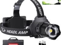 AMAKER LED Rechargeable Headlamp, High Lumens Super Bright with 5 Modes & IPX7 Level Waterproof USB Rechargeable Zoom Headlamp, 90° Adjustable for Outdoor Camping, Running, Cycling, Climbing
