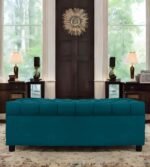 AMATA Eagle Solid Wood 2 Seater Ottoman/pouffe Ocean Blue Suede Velvet Fabric Perfect for Home Living Office Room and Guests (Ocean Blue 3, 2 Seater)(3 Year Warranty)