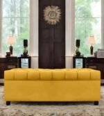 AMATA Eagle Solid Wood 2 Seater Ottoman/pouffe Yellow Suede Velvet Fabric Perfect for Home Living Office Room and Guests (Yellow 3, 2 Seater)(3 Year Warranty)