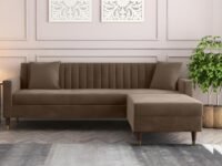 AMATA Elegant Solid Wood 4 Seater L Shape Camel Suede Velvet Sofa Set with Two Cushions Perfect for Home Office Guests Living Room (02 Camel, L Shape)(03 Year Warranty)