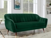 AMATA Marino 3 Seater Green Suede Velvet Fabric Sofa Set with Two Cushions Perfect for Home Office Guests Living Room (01 Green, 3 Seater)(3 Year Warranty)