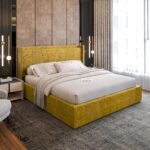 Acacia Modern Upholstered Bed Queen Size with Storage for Bedroom | Wooden Platform Double Cot Queen Size Bed with Box Storage for Hotels | Upholstery Premium Fabric, 6.5 x 5 Ft, Sheesham Wood, Sunlit