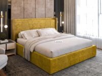 Acacia Modern Upholstered Bed Queen Size with Storage for Bedroom | Wooden Platform Double Cot Queen Size Bed with Box Storage for Hotels | Upholstery Premium Fabric, 6.5 x 5 Ft, Sheesham Wood, Sunlit