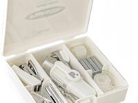 AccuPrints Mini Stapler Set with 8 Stationery Items, Office Tool Box with Stapler, Hole Puncher, Scissors, Metal Construction, White