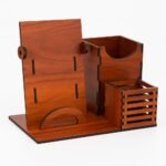 Aethonix Wooden Pen Holder Stand with Mobile Phone Stand | Desk Organizer for Office, Study & Home | Stylish Stationery Holder with Compartments | Desktop Desk Accessories