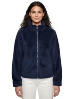 Alan Jones Clothing Women’s Fluffy Yarn Fleece Full-Zip Jacket | Soft Lightweight Warm Outerwear with Stand Collar & Piping at Hem & Cuffs