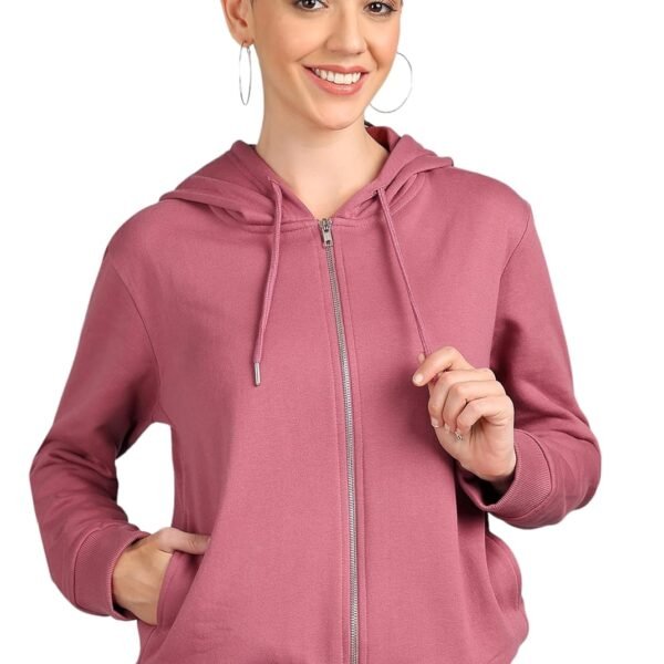 Alan Jones Clothing Women's Solid Zipper Hooded Sweatshirt | Front Zip, Ribbed Hem, Lined Hood, Casual Winter Wear