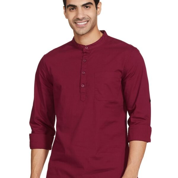 Amazon Brand - Symbol Men's Cotton Shirt | Kurta Placket Style | Casual | Plain | Full Sleeve | Summer - Regular Fit (Available in Plus Sizes)