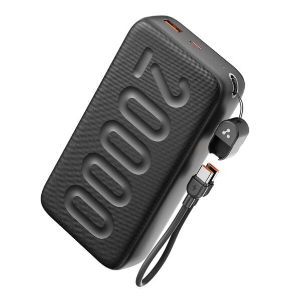 Ambrane 20000mAh Powerbank with in-Build Type C Cable, 22.5W Fast Charging, USB & Type C Output, Power Delivery, Quick Charge for iPhone, Android Mobile & Tablets, Earbuds, (Stylo N20, Black)